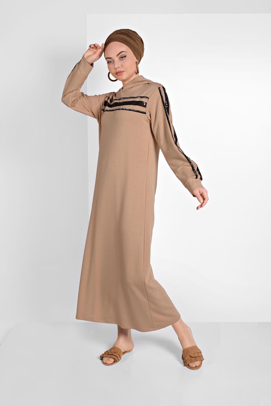 Vêtements hijab BEIGE ROBE SPORT À SEQUINS 6406