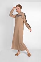 Hijab clothing BEIGE SEQUINNED HOODED SPORT DRESS 6406 