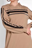 Hijab clothing BEIGE SEQUINNED HOODED SPORT DRESS 6406 