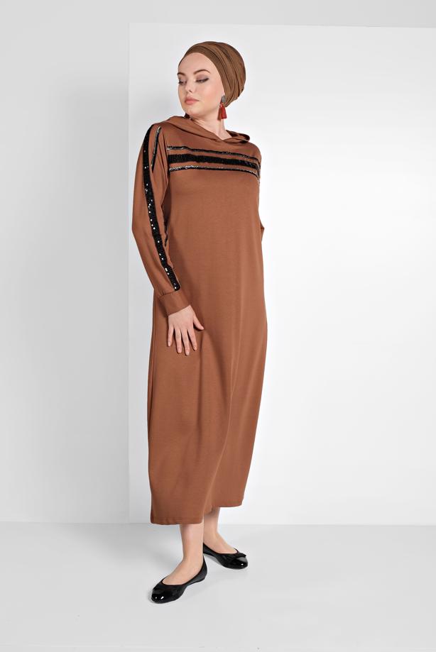 Hijab clothing TABA SEQUINNED HOODED SPORT DRESS 6406  - TRENDTESETTÜR
