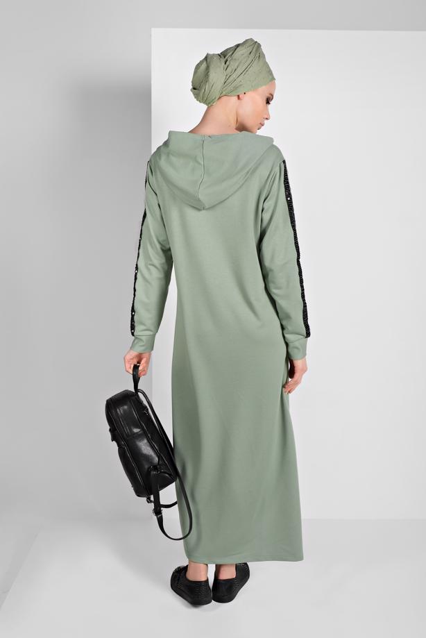 Hijab clothing GREEN SEQUINNED HOODED SPORT DRESS 6406  - TRENDTESETTÜR
