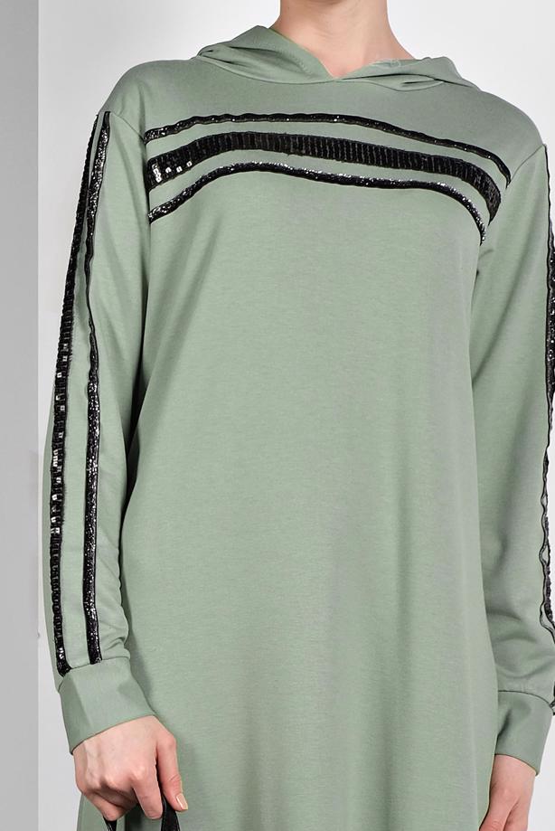 Hijab clothing GREEN SEQUINNED HOODED SPORT DRESS 6406  - TRENDTESETTÜR