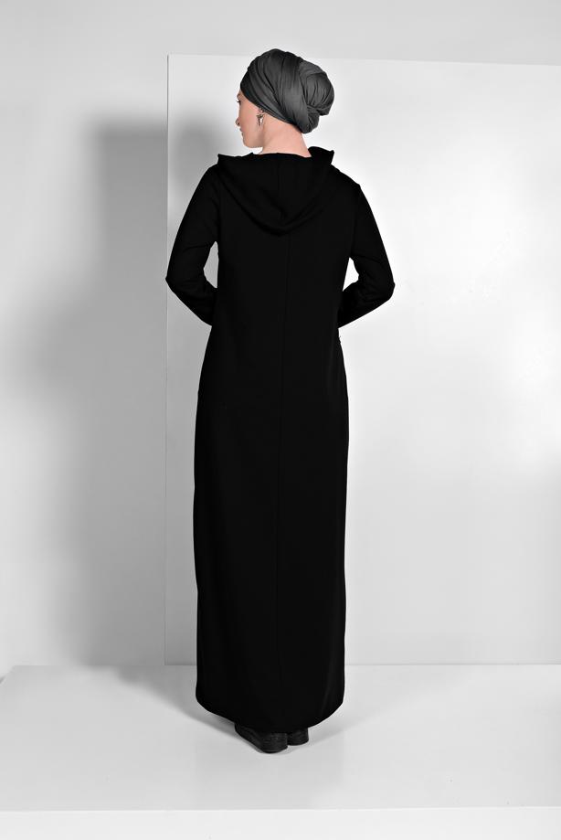 Hijab clothing BLACK PRINTED HOODED SPORT DRESS 6819  - TRENDTESETTÜR