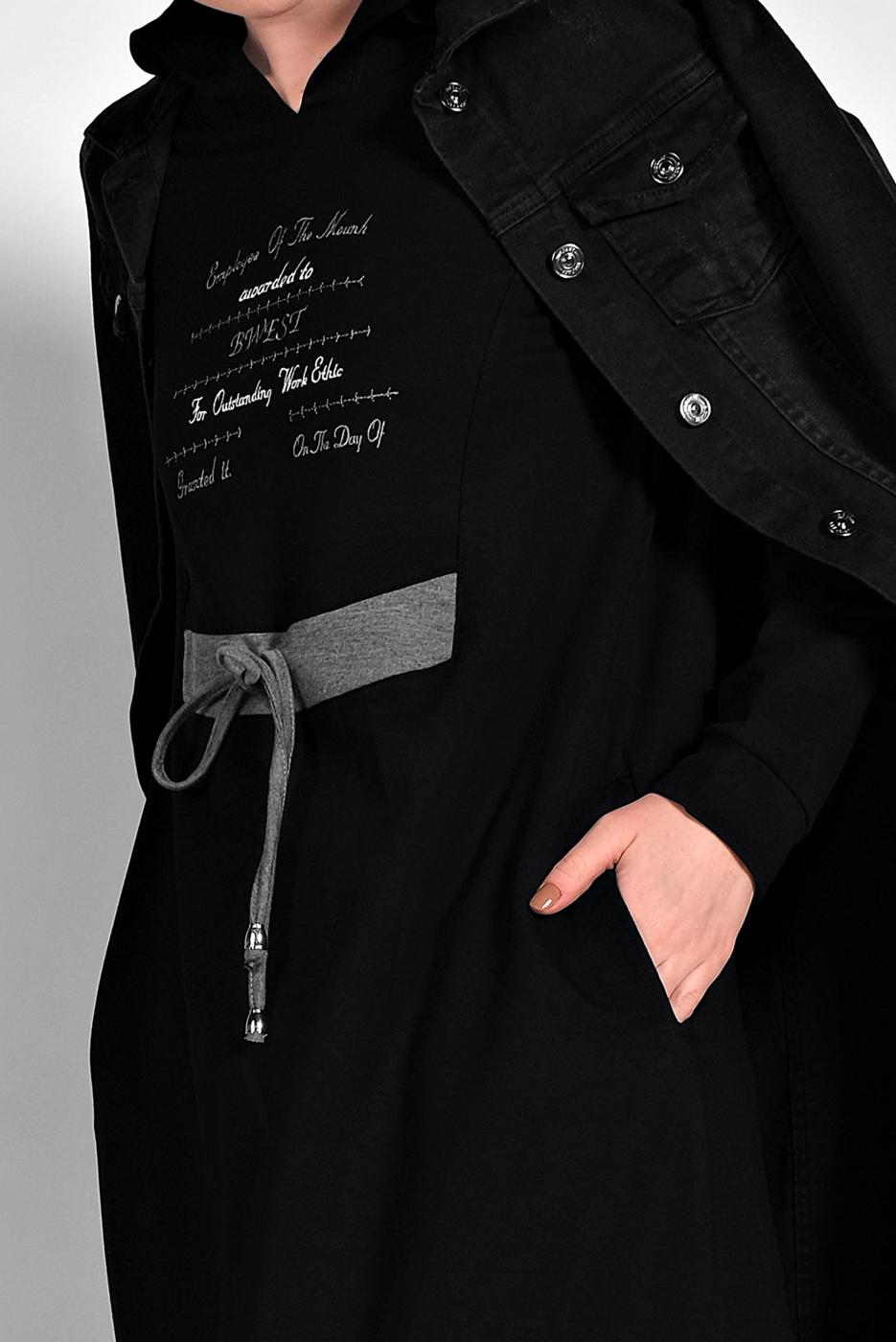 Hijab clothing BLACK PRINTED HOODED SPORT DRESS 6819 