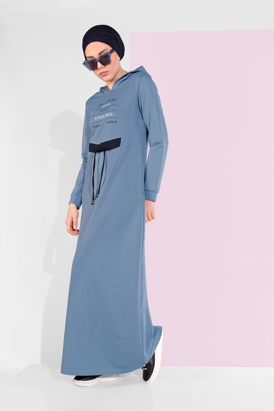 Vêtements hijab BLEU ROBE SPORT IMPRIMÉE À CAPUCHE 6819