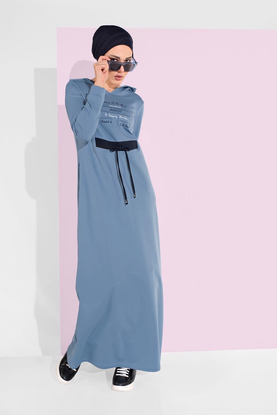 Vêtements hijab BLEU ROBE SPORT IMPRIMÉE À CAPUCHE 6819