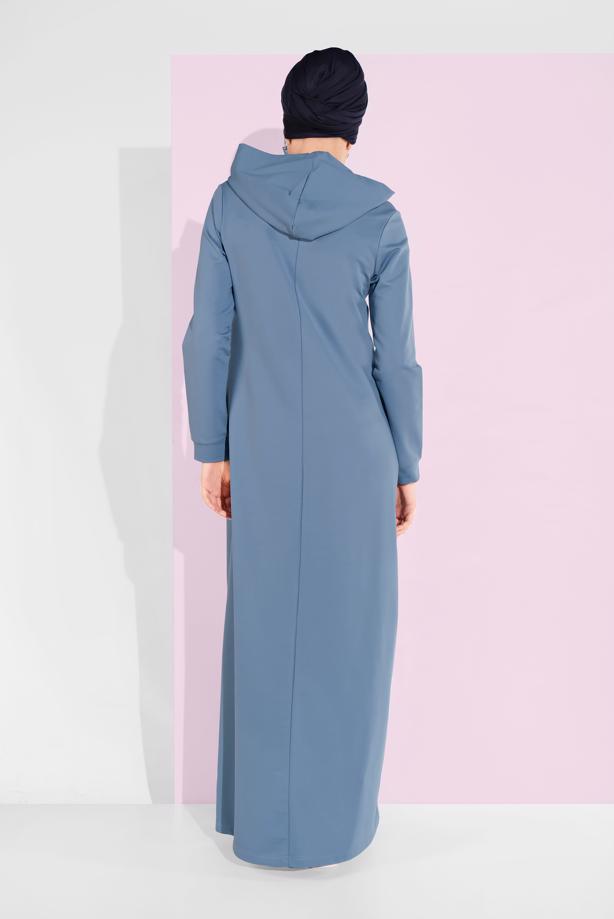 Hijab clothing BLUE PRINTED HOODED SPORT DRESS 6819  - TRENDTESETTÜR