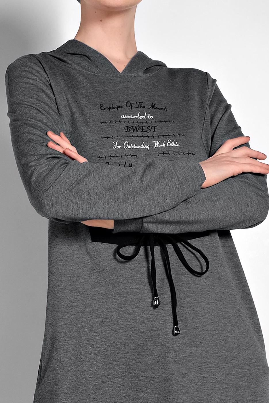 Hijab clothing GREY PRINTED HOODED SPORT DRESS 6819 