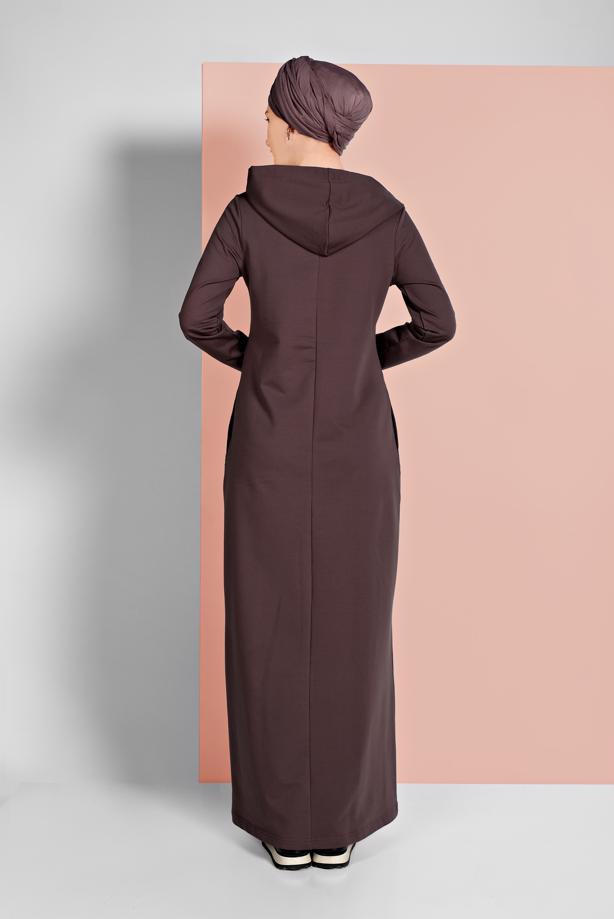 Hijab clothing BROWN PRINTED HOODED SPORT DRESS 6819  - TRENDTESETTÜR