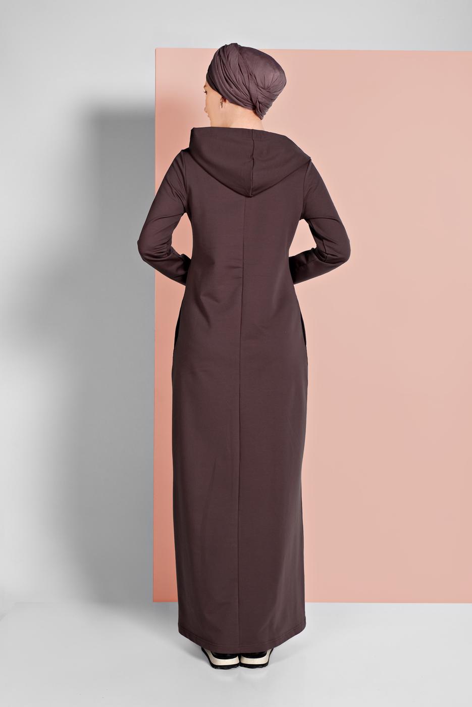 Vêtements hijab BRUN ROBE SPORT IMPRIMÉE À CAPUCHE 6819
