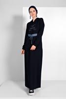 Vêtements hijab BLEU MARINE ROBE SPORT IMPRIMÉE À CAPUCHE 6819