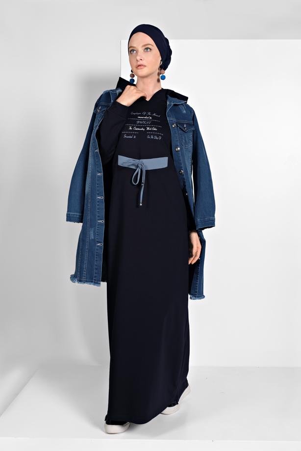 Tesettür giyim  kapüşon detaylı elbiseler - TRENDTESETTÜR