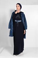 Vêtements hijab BLEU MARINE ROBE SPORT IMPRIMÉE À CAPUCHE 6819