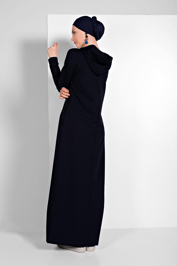 Hijab clothing NAVY BLUE PRINTED HOODED SPORT DRESS 6819  - TRENDTESETTÜR