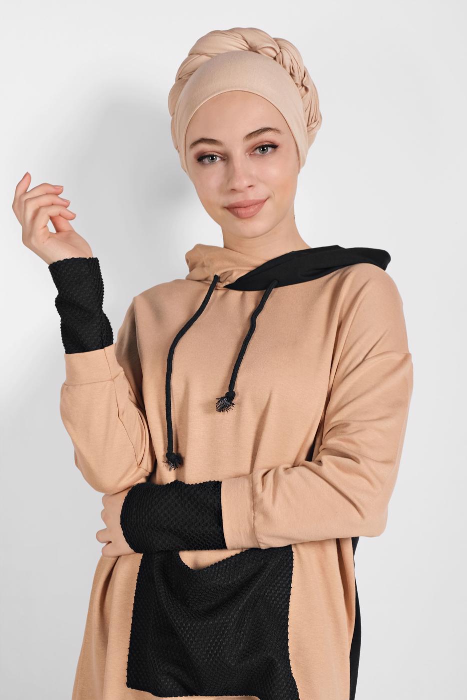Tesettür giyim BEJ ÇİFT RENKLİ EŞOFMAN TAKIMI 7006