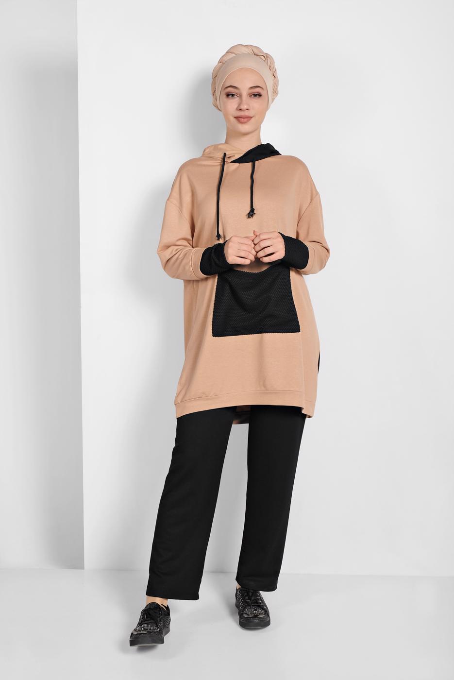 Tesettür giyim BEJ ÇİFT RENKLİ EŞOFMAN TAKIMI 7006