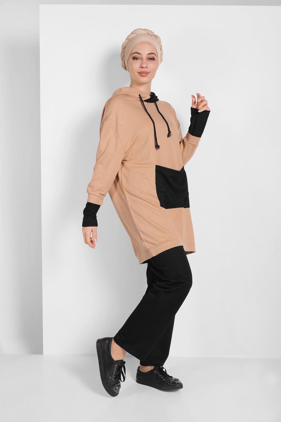 Tesettür giyim BEJ ÇİFT RENKLİ EŞOFMAN TAKIMI 7006