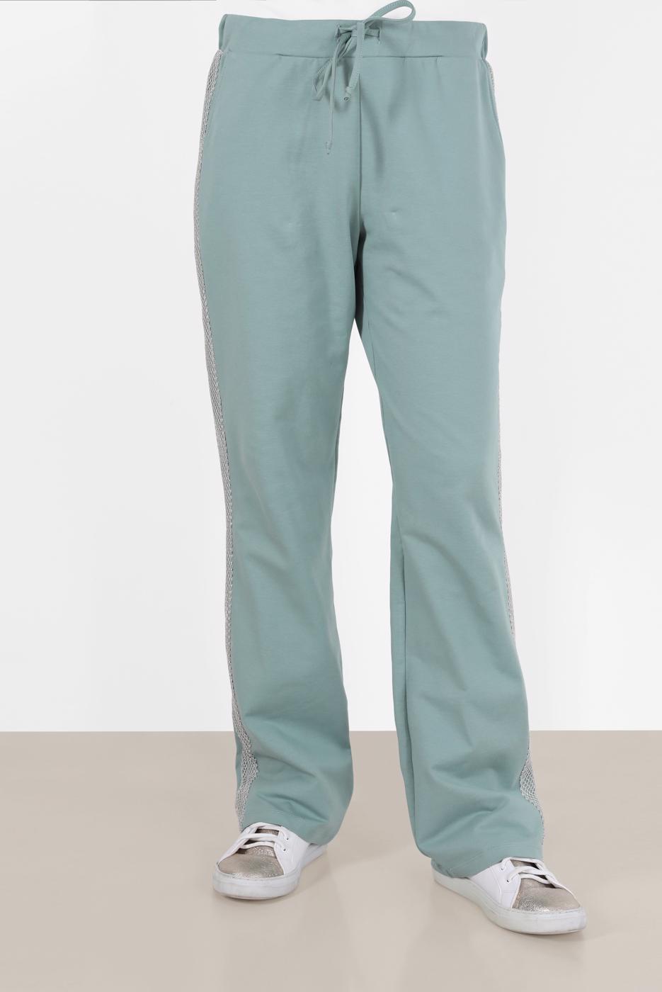 Tesettür giyim YEŞİL PAMUKLU YANLARI ŞERİTLİ EŞOFMAN ALTI 7602