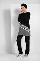 Tesettür giyim SİYAH ŞERİT DETAYLI İKİ RENK İKİLİ PANTOLONLU EŞOFMAN TAKIMI 8619