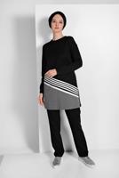 Tesettür giyim SİYAH ŞERİT DETAYLI İKİ RENK İKİLİ PANTOLONLU EŞOFMAN TAKIMI 8619