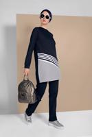 Tesettür giyim LACİVERT ŞERİT DETAYLI İKİ RENK İKİLİ PANTOLONLU EŞOFMAN TAKIMI 8619