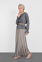 Tesettür giyim LACİVERT ALVİNA ÇİZGİLİ DÜĞMELİ 2&prime;Lİ ETEKLİ TAKIM 4344-1