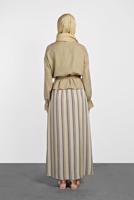 Tesettür giyim GRİ ALVİNA ÇİZGİLİ DÜĞMELİ 2&prime;Lİ ETEKLİ TAKIM 4344-1