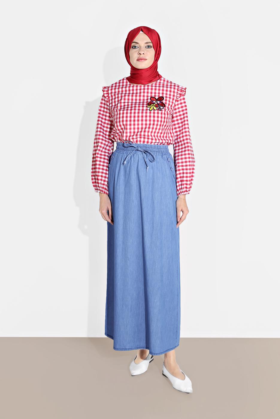 Vêtements hijab BLEU JUPE EN JEAN TAILLE-NOUÉE 6232-1