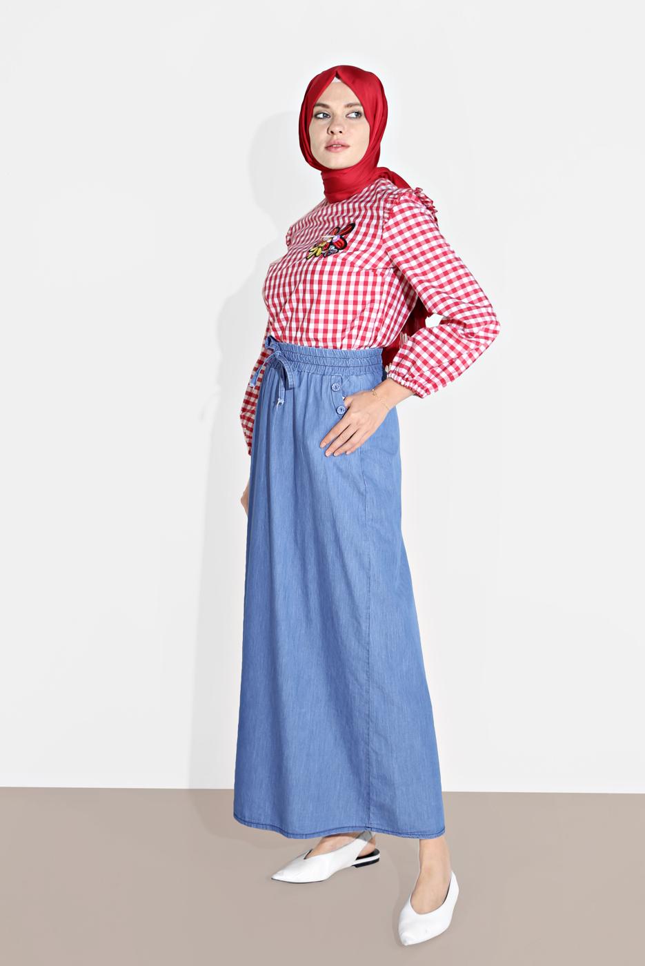 Vêtements hijab BLEU JUPE EN JEAN TAILLE-NOUÉE 6232-1