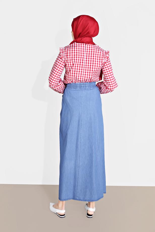 Vêtements hijab BLEU JUPE EN JEAN TAILLE-NOUÉE 6232-1 - TRENDTESETTÜR