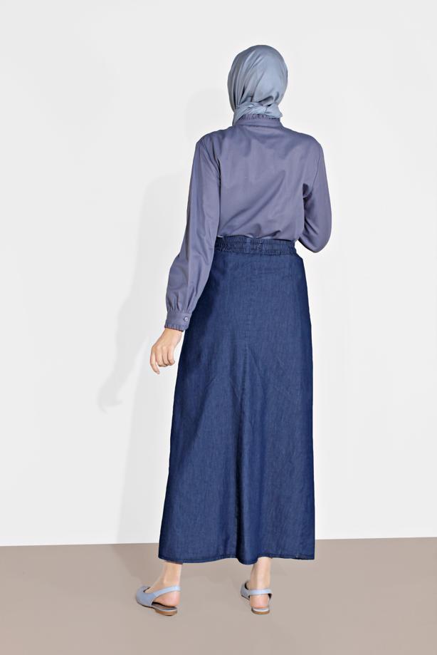 Vêtements hijab BLEU MARINE JUPE EN JEAN TAILLE-NOUÉE 6232-1 - TRENDTESETTÜR