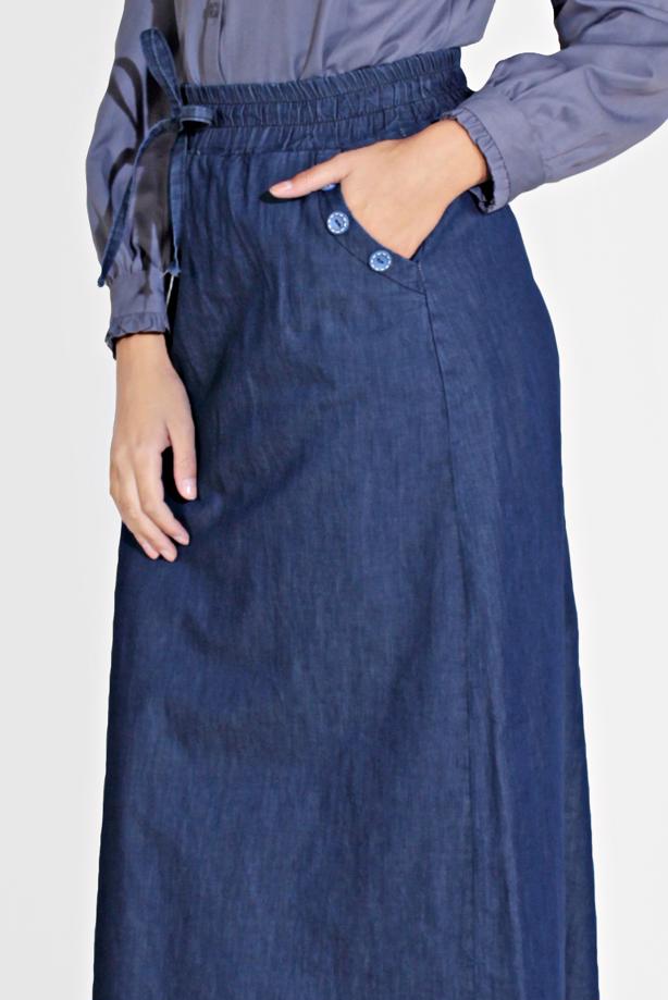 Vêtements hijab BLEU MARINE JUPE EN JEAN TAILLE-NOUÉE 6232-1 - TRENDTESETTÜR