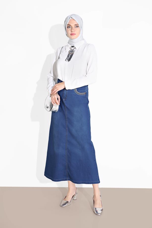 Vêtements hijab BLEU MARINE JUPE EN JEAN 0112 - TRENDTESETTÜR