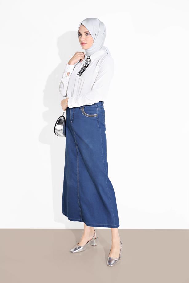 Vêtements hijab BLEU MARINE JUPE EN JEAN 0112 - TRENDTESETTÜR