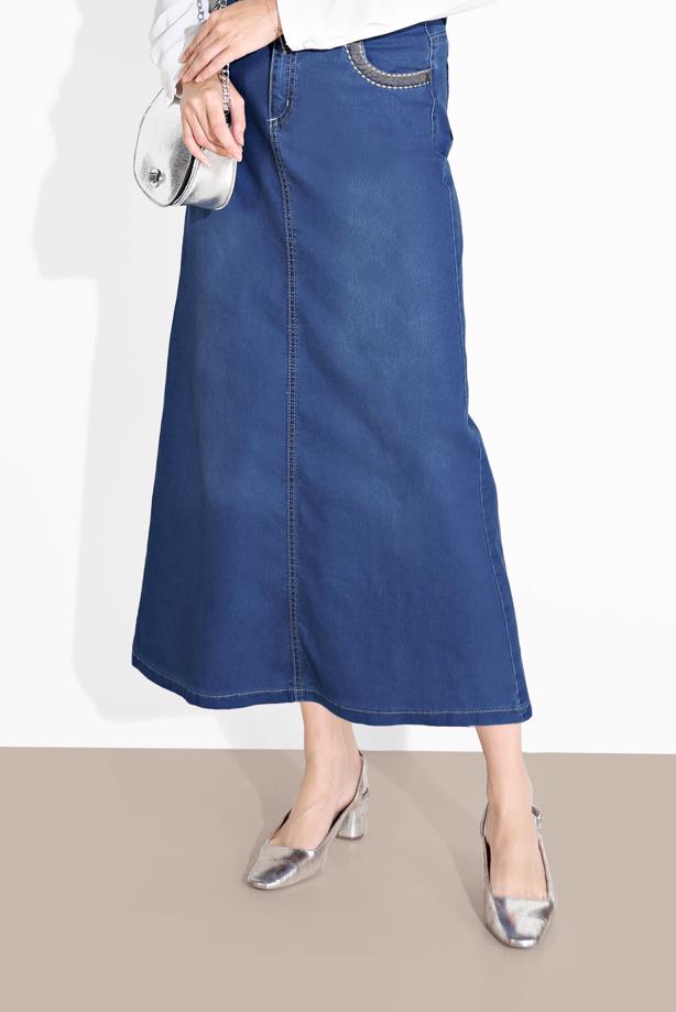 Vêtements hijab BLEU MARINE JUPE EN JEAN 0112 - TRENDTESETTÜR