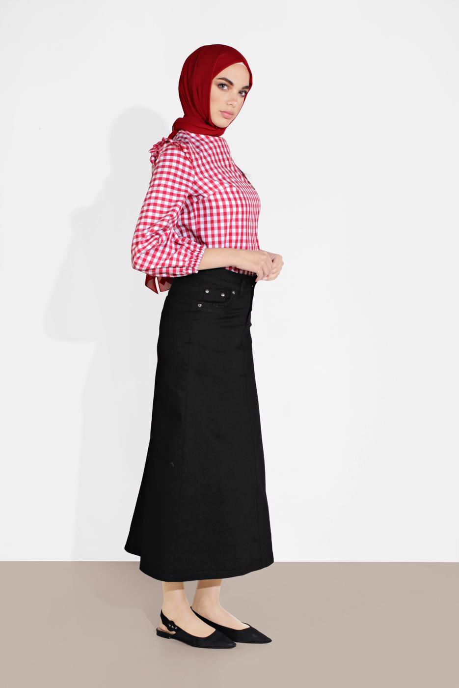 Vêtements hijab NOIR JUPE EN JEAN À BRODÉE 0312 