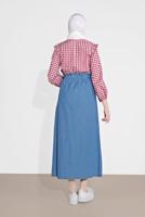 Tesettür giyim MAVİ DÜĞME DETAYLI DENİM ETEK 754