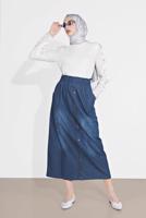 Tesettür giyim LACİVERT DÜĞME DETAYLI DENİM ETEK 754