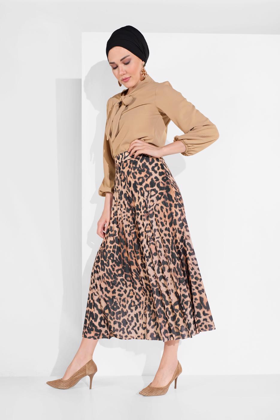 Hijab clothing BROWN COTTON ANIMAL-PRINT SKIRT 1061