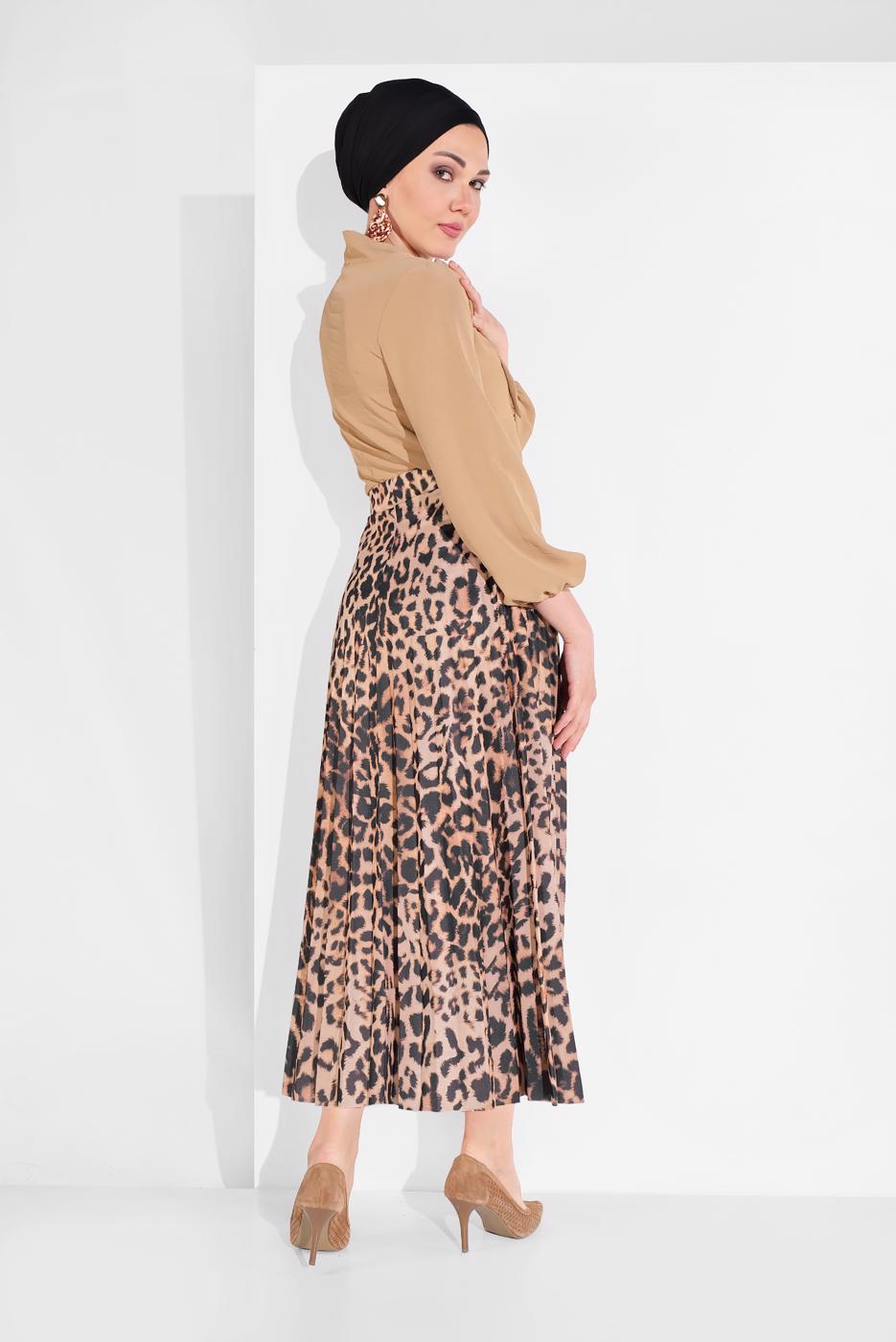 Hijab clothing BROWN COTTON ANIMAL-PRINT SKIRT 1061