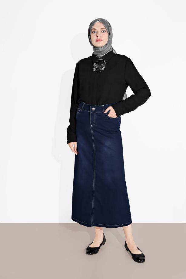 Vêtements hijab  STRAIGHT CUT DENIM SKIRT 2712 - TRENDTESETTÜR