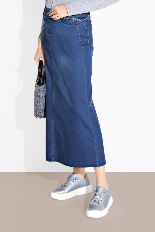 Vêtements hijab  STRAIGHT CUT DENIM SKIRT 2712 - TRENDTESETTÜR