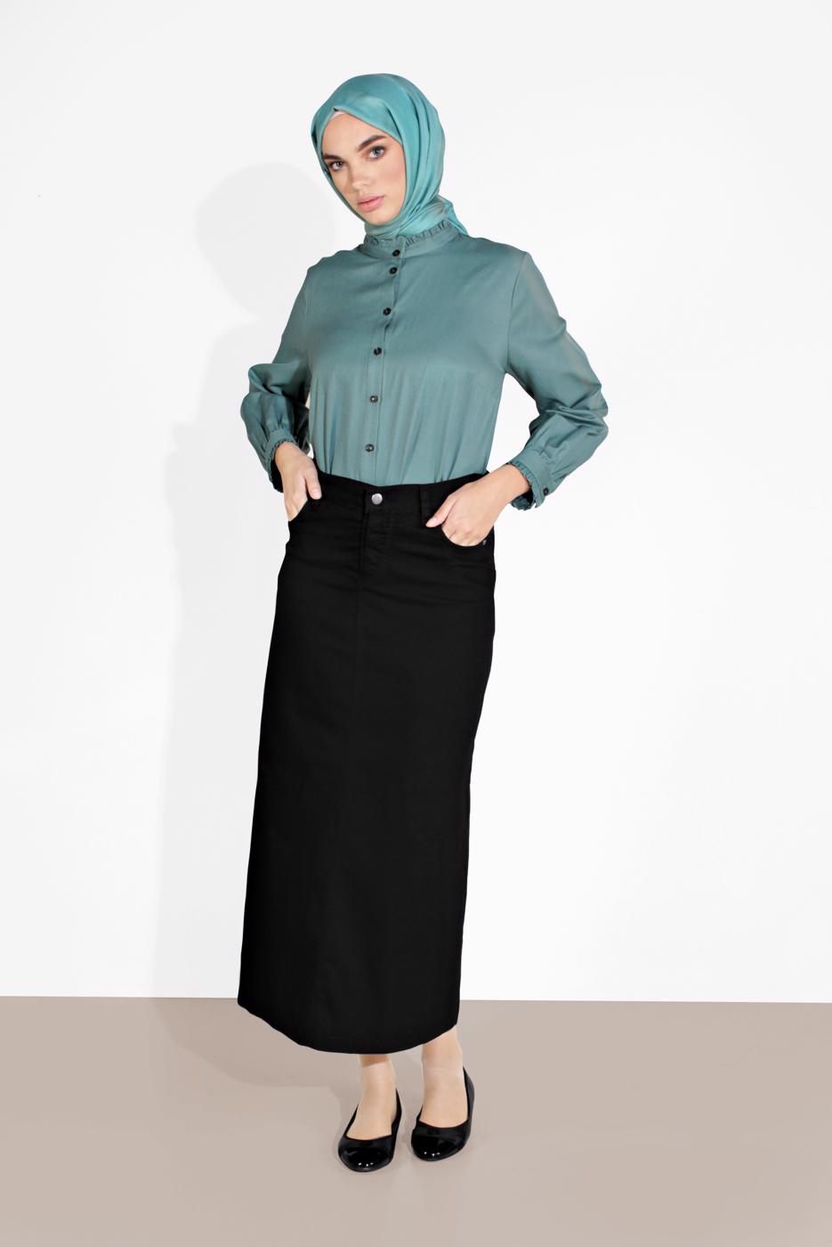 Vêtements hijab NOIR JUPE EN COTON AVEC POCHES 4122