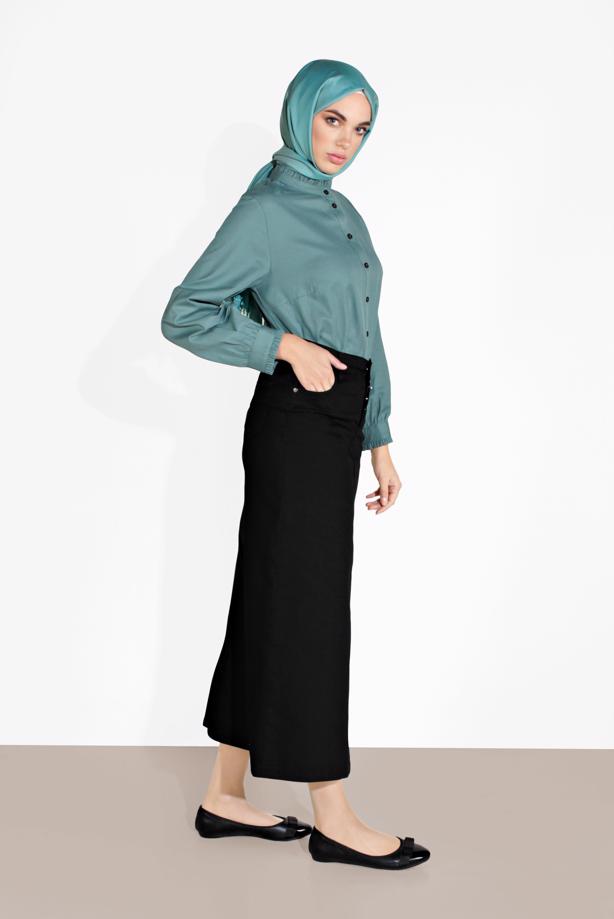Vêtements hijab  COTTON DENIM SKIRT WITH POCKETS 4122 - TRENDTESETTÜR