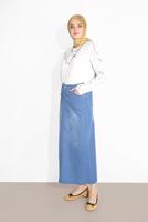 Vêtements hijab BLEU JUPE EN COTON AVEC POCHES 4122