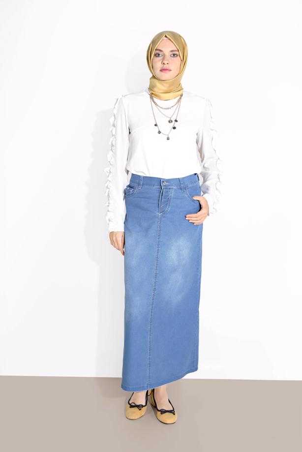 Vêtements hijab  COTTON DENIM SKIRT WITH POCKETS 4122 - TRENDTESETTÜR