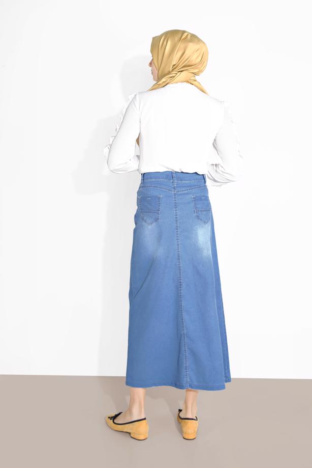 Vêtements hijab  COTTON DENIM SKIRT WITH POCKETS 4122 - TRENDTESETTÜR