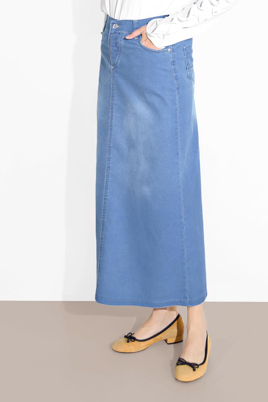 Vêtements hijab BLEU JUPE EN COTON AVEC POCHES 4122