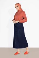 Hijab clothing NAVY BLUE COTTON DENIM SKIRT WITH POCKETS 4122