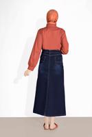 Hijab clothing NAVY BLUE COTTON DENIM SKIRT WITH POCKETS 4122